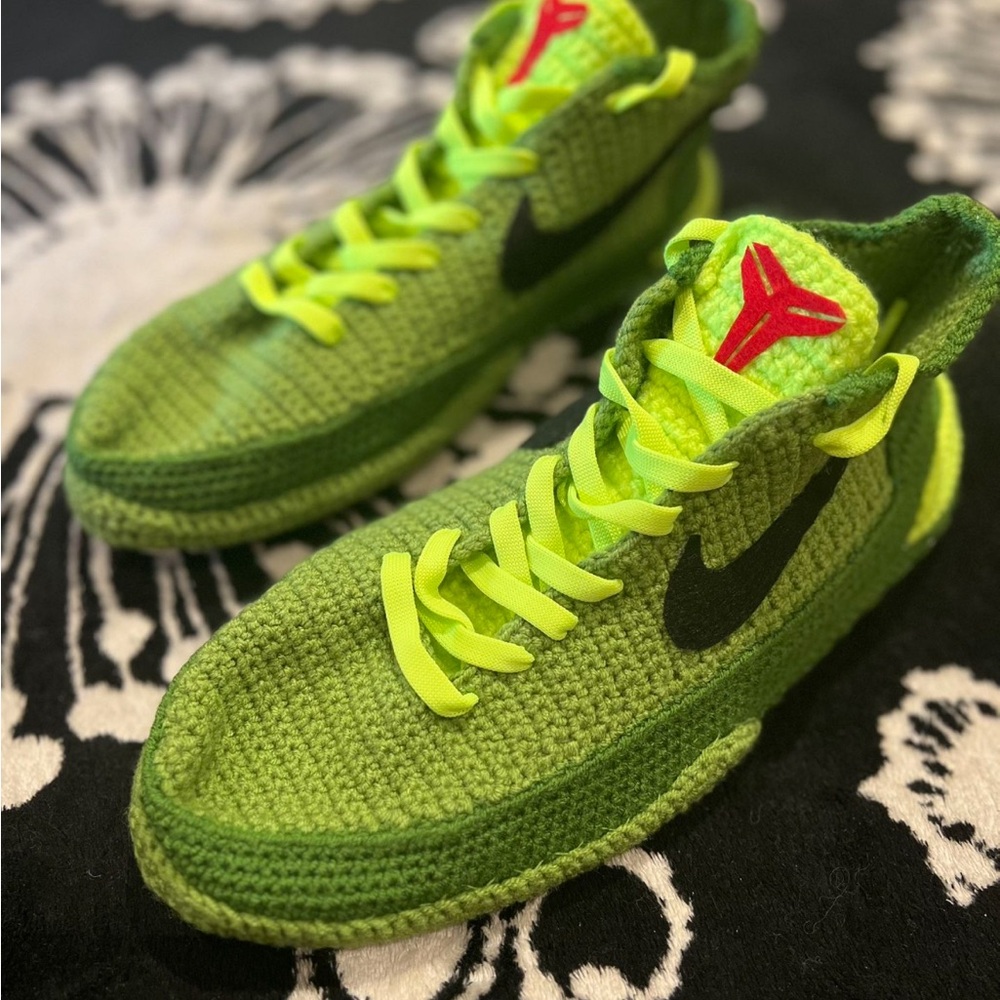 Green Knit Slippers with Black Swoosh Approx Size 11